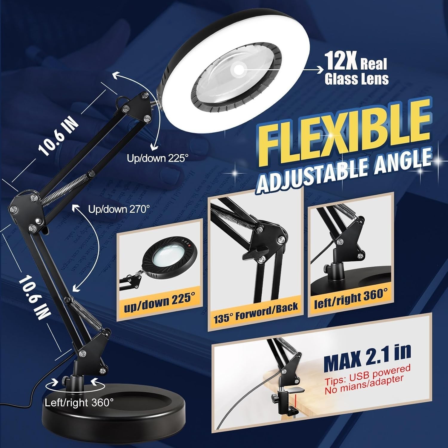 Hands-Free Magnifying Glass with Stand – LED Desktop Lamp