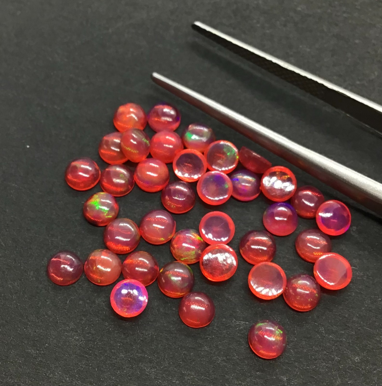 Red Opal Fire Round Flat Back Natural Ethiopian AAA Loose Gemstone For Jewelry
