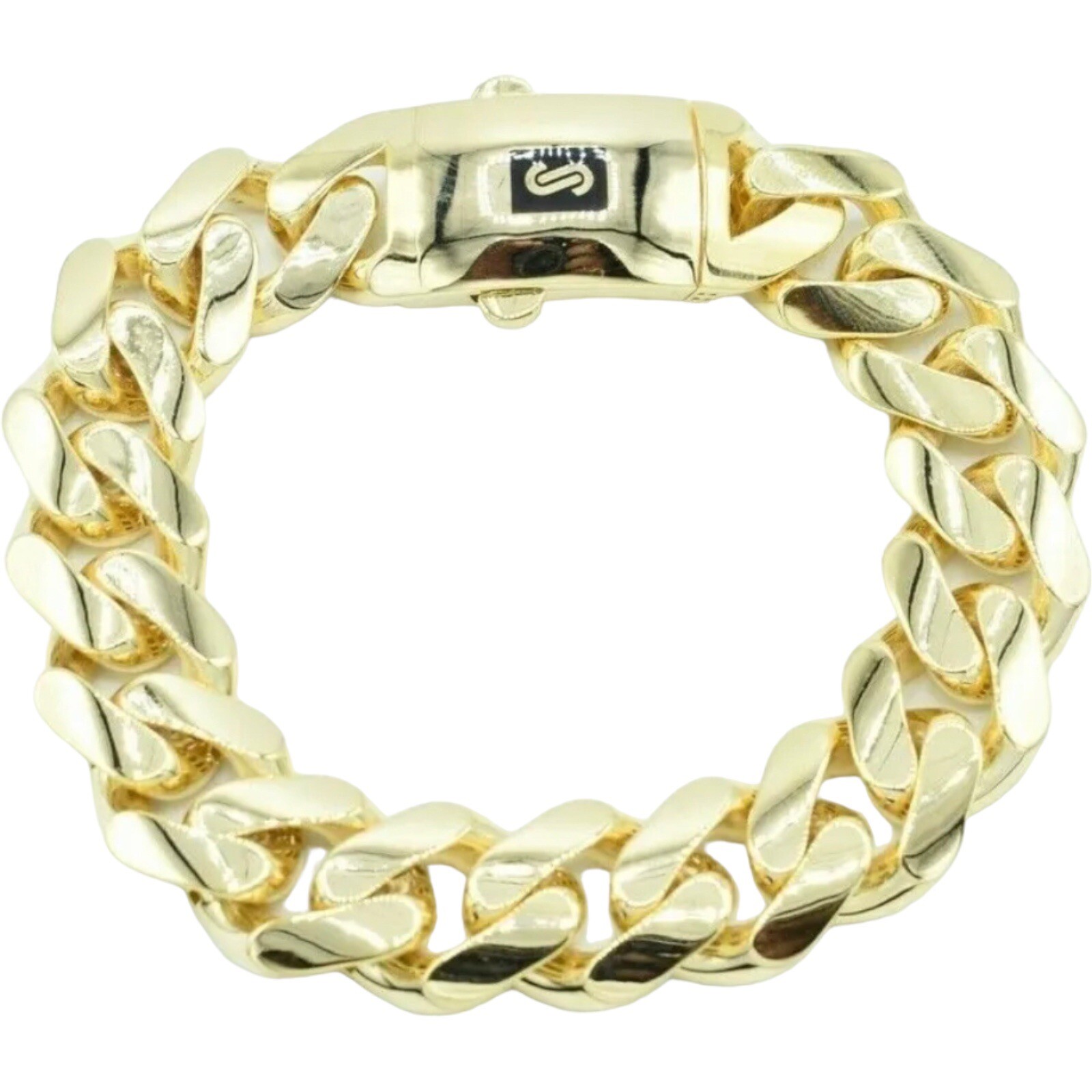 Real 10K Yellow Gold Cuban Royal Monaco Link Plain Bracelet 8″ Box Clasp 13mm
