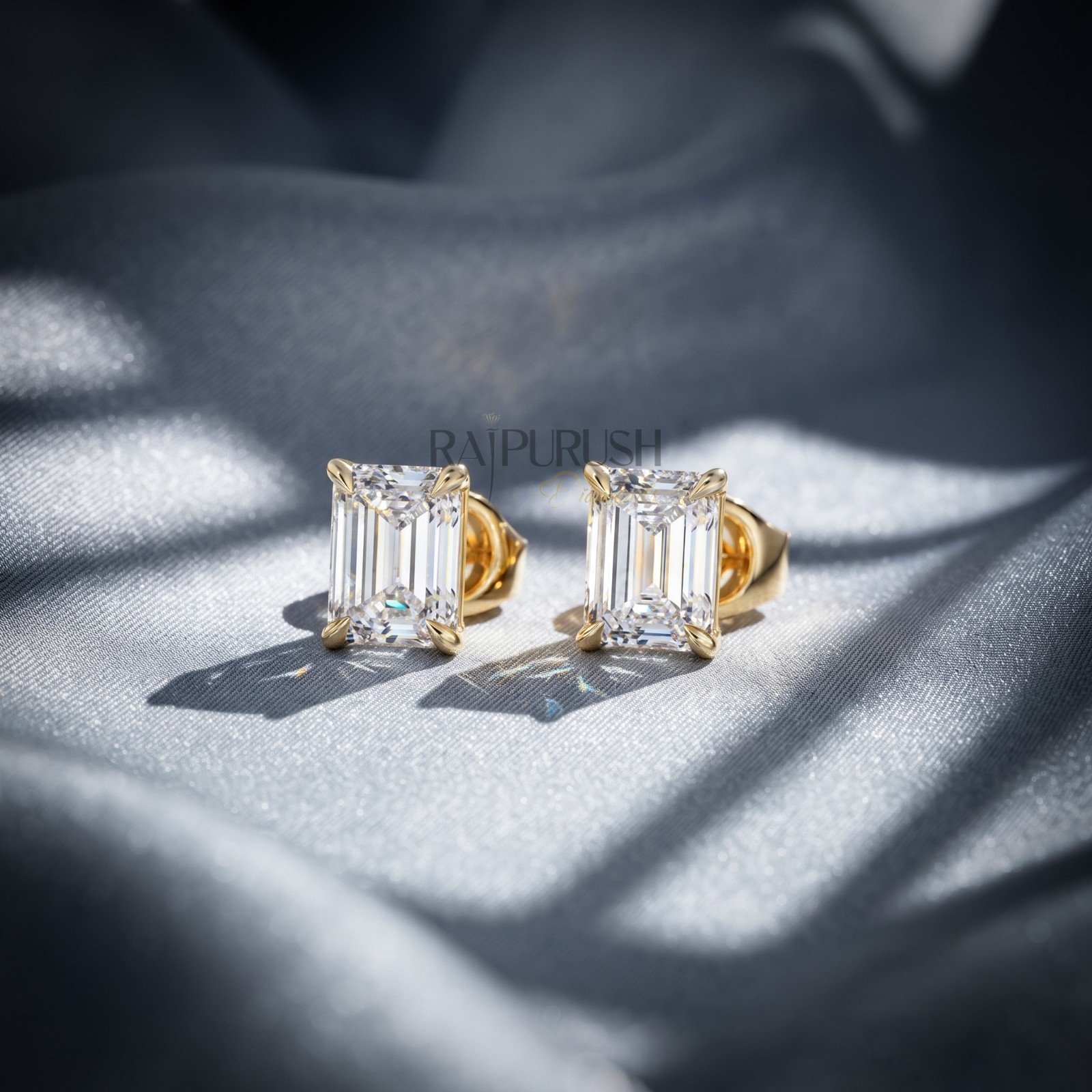 VVS Moissanite Emerald Cut Stud Earrings 925 Silver Iced Hip Hop Mens Womens