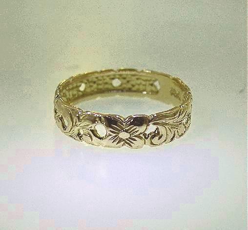 4MM SOLID 14K YELLOW GOLD PIERCED HAWAIIAN QUEEN EMMA SCROLLS HEIRLOOM RING 3-10