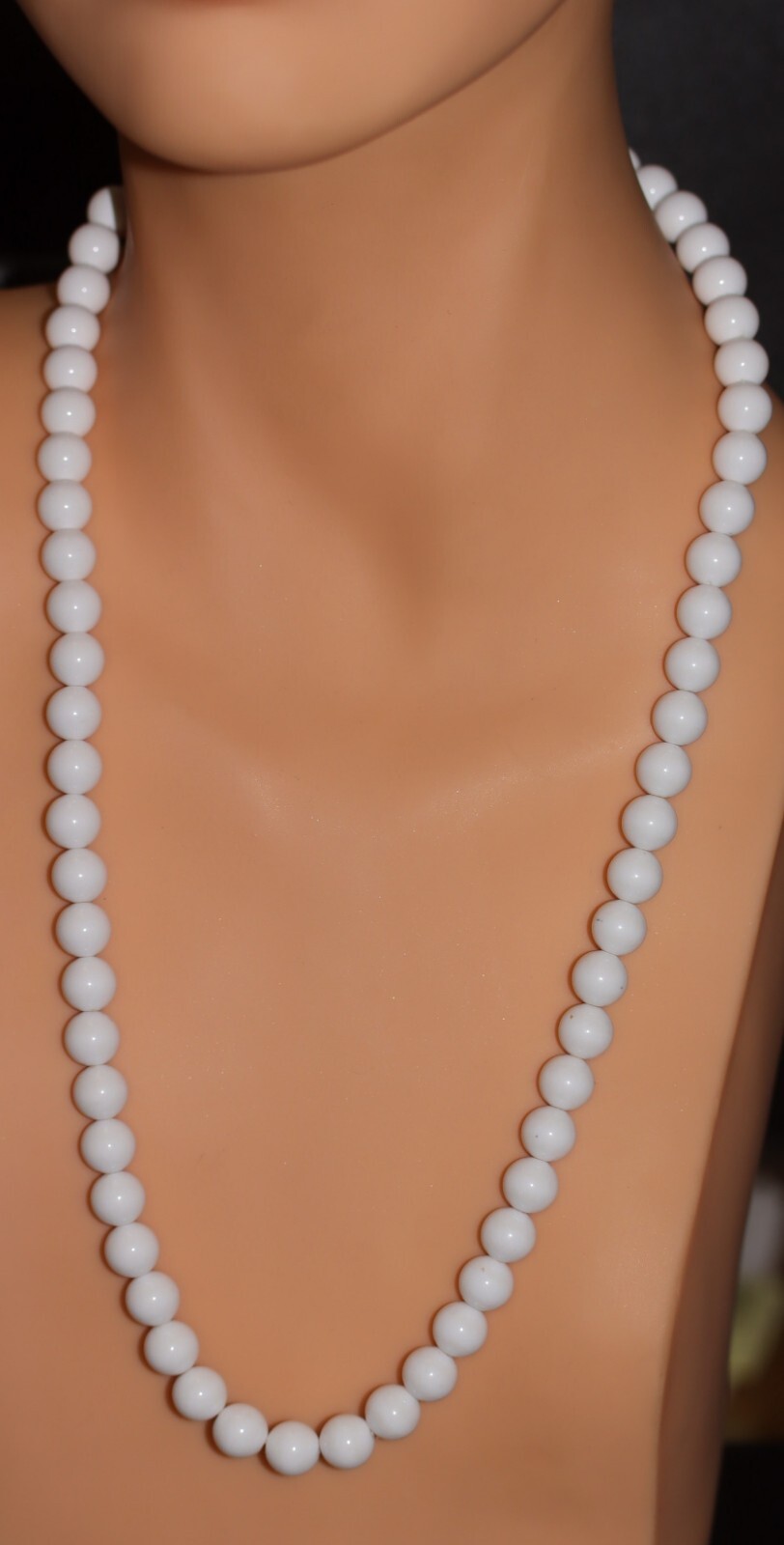 Vintage White Beaded Necklace made in Korea clean working clasp 23 1/2″ long