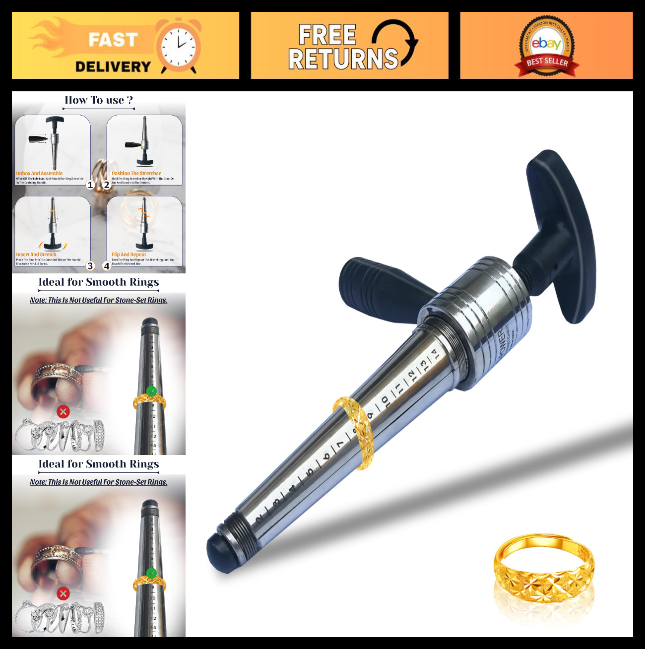 Manual Ring Stretcher & Adjuster Tool for Jewelry Making – Sizes 2-14, Expands M