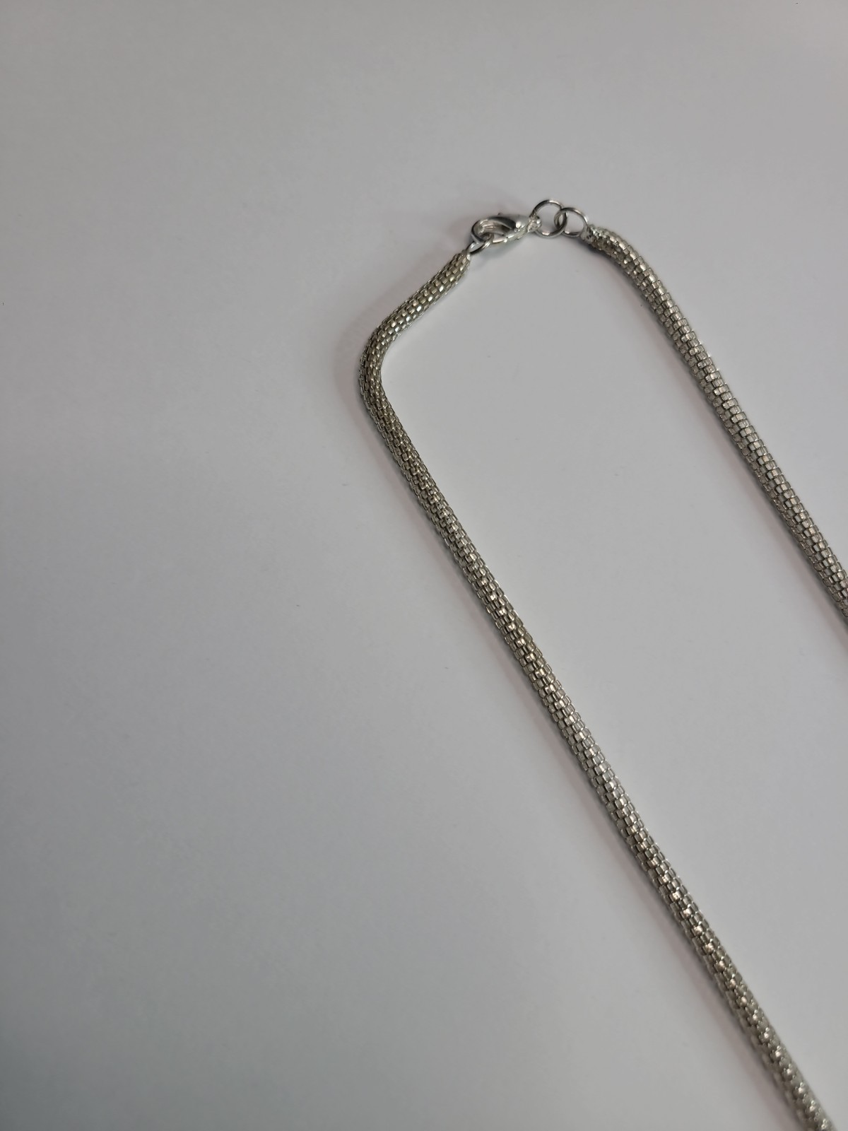 Silver Tone Mesh Snake Chain Necklace Flat Woven Herringbone Style Minimalist