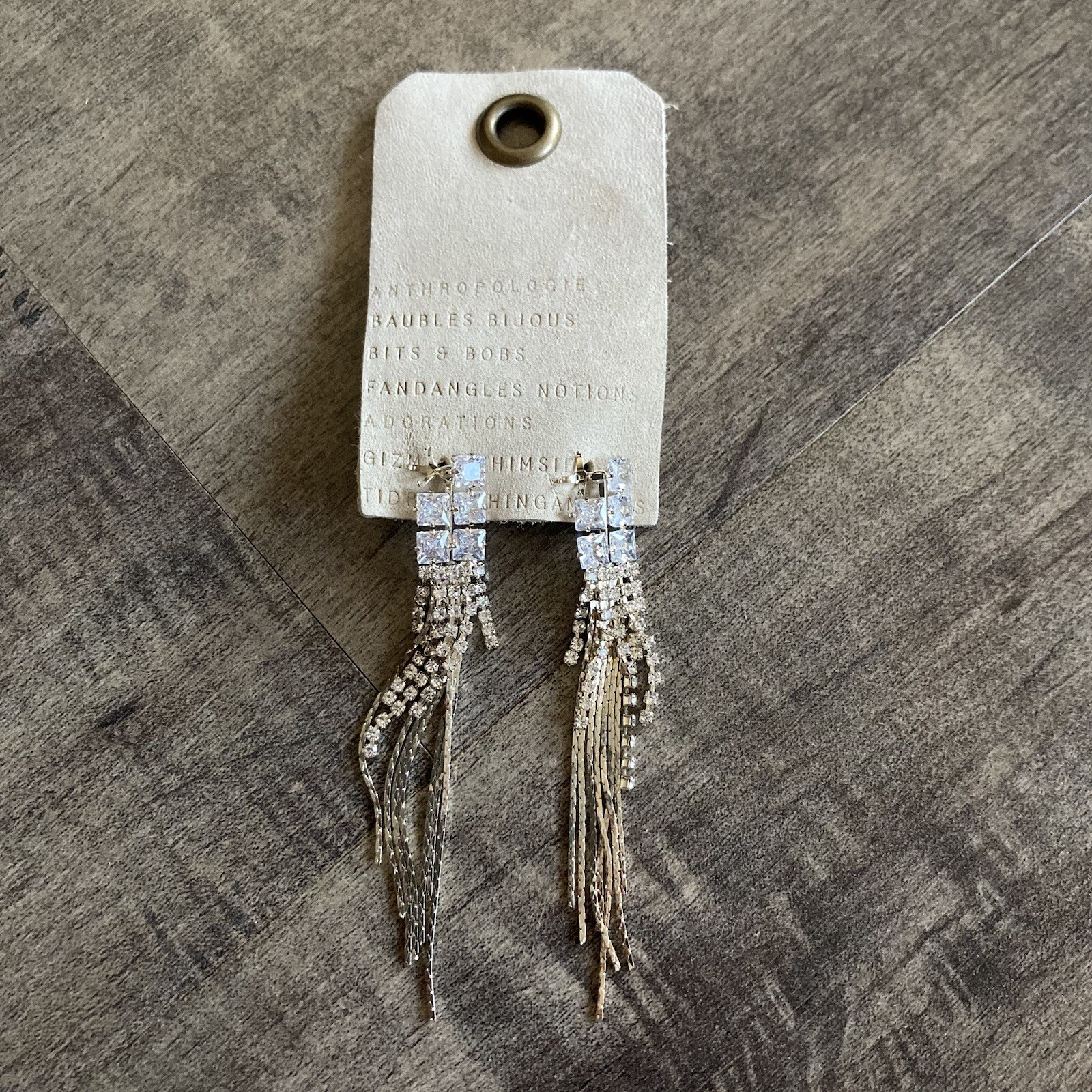 NWF Anthropologie Glitz & Glam Dangly Rhinestone Silver Earrings