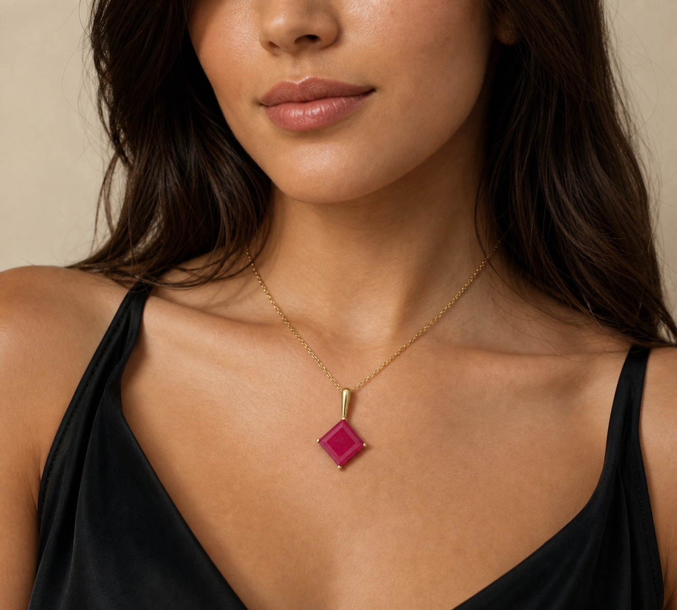 GENUINE 1.18 Cts RUBY PENDANT 14K SOLID YELLOW GOLD – Free Chain – NWT