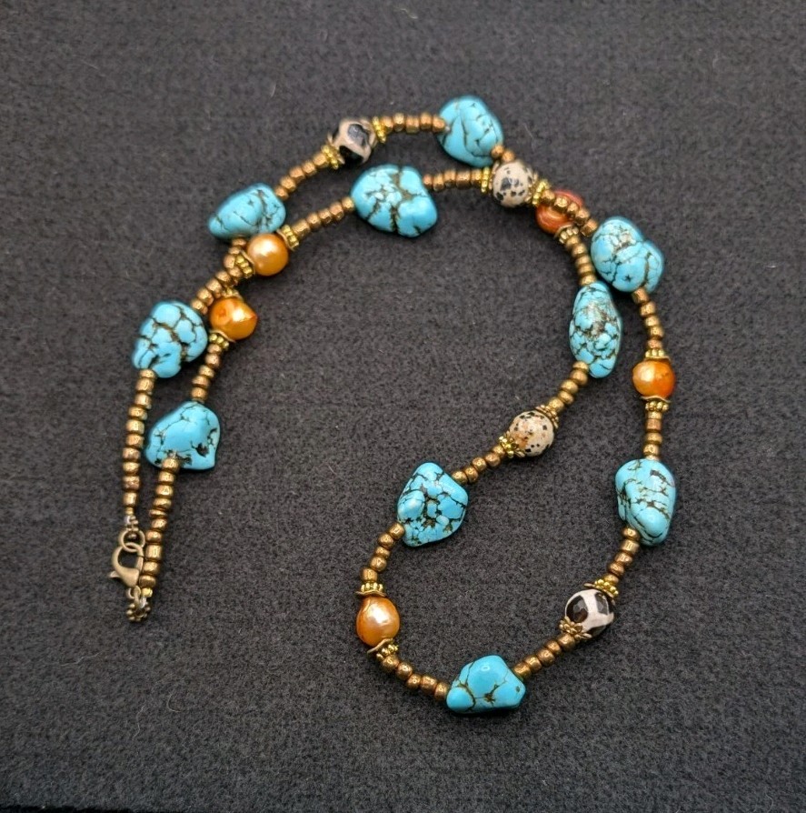Women’s Stylish Artisan Boho Mixed Beaded Necklace 26″ Long 🧡💙🖤🤍🤎