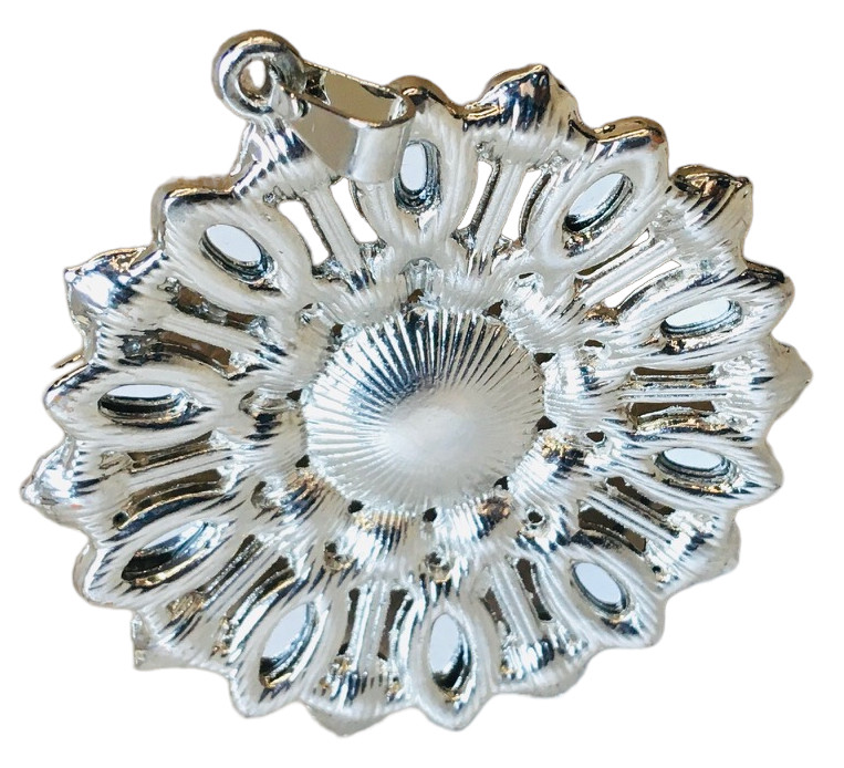 Pendant Rhinestone Crystal Faux Pearl 2” Silver Tone Round Fashion Jewelry