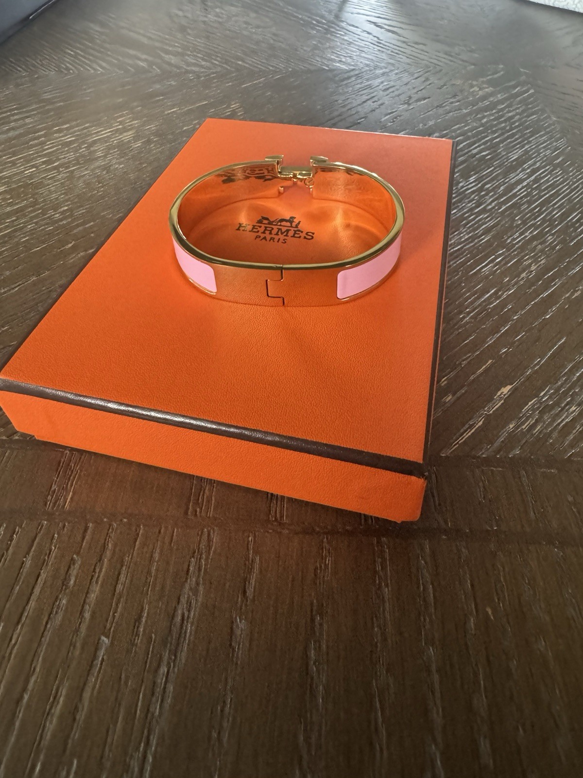 HERMÈS Clic Clac H Bracelet Pink Enamel Gold