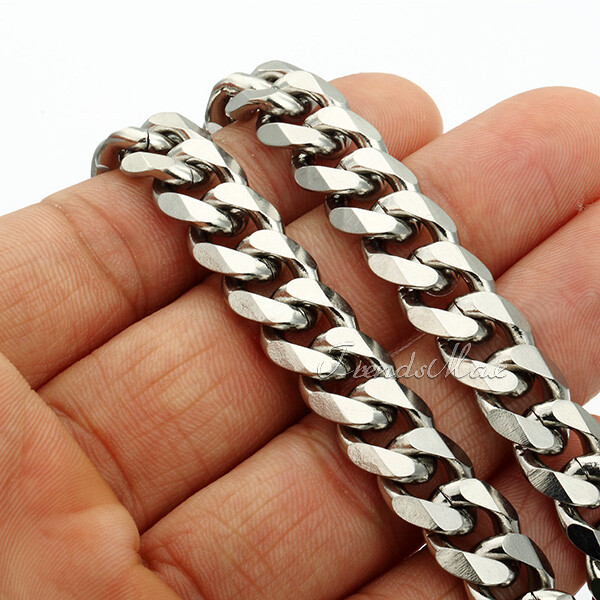 Men’s Curb Cuban Chain Necklace Stainless Steel 11mm 18″-36″ Valentine’s Gift