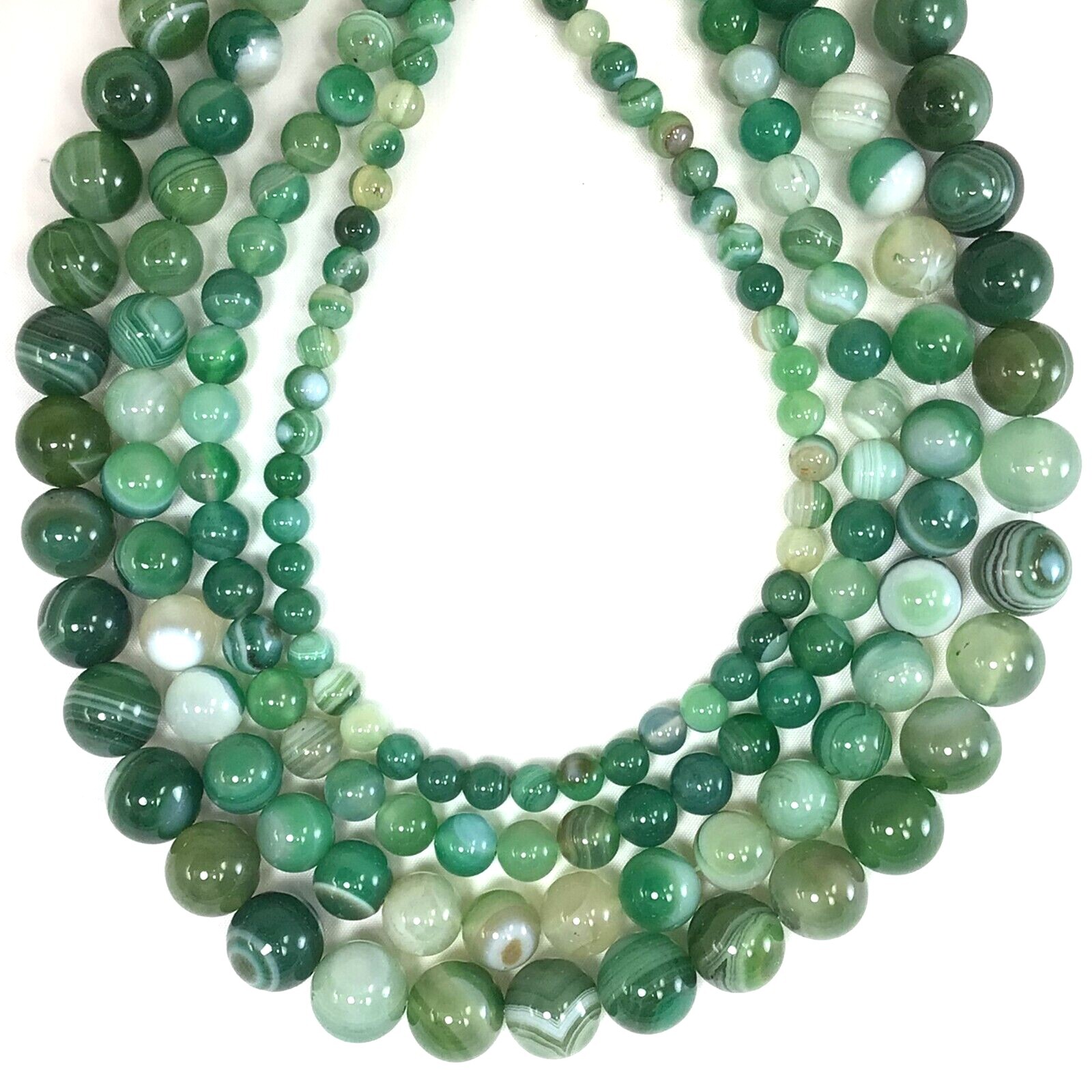 Gemstone Natural Evergreen Green Stripe Agate Round Loose Bead 15 Jewelry Making