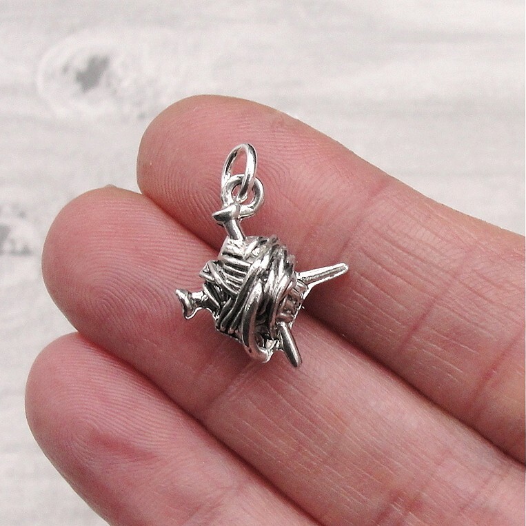 Silver Yarn Ball Charm – Ball of Yarn Charm – Knitting Charm – Crocheting Charm
