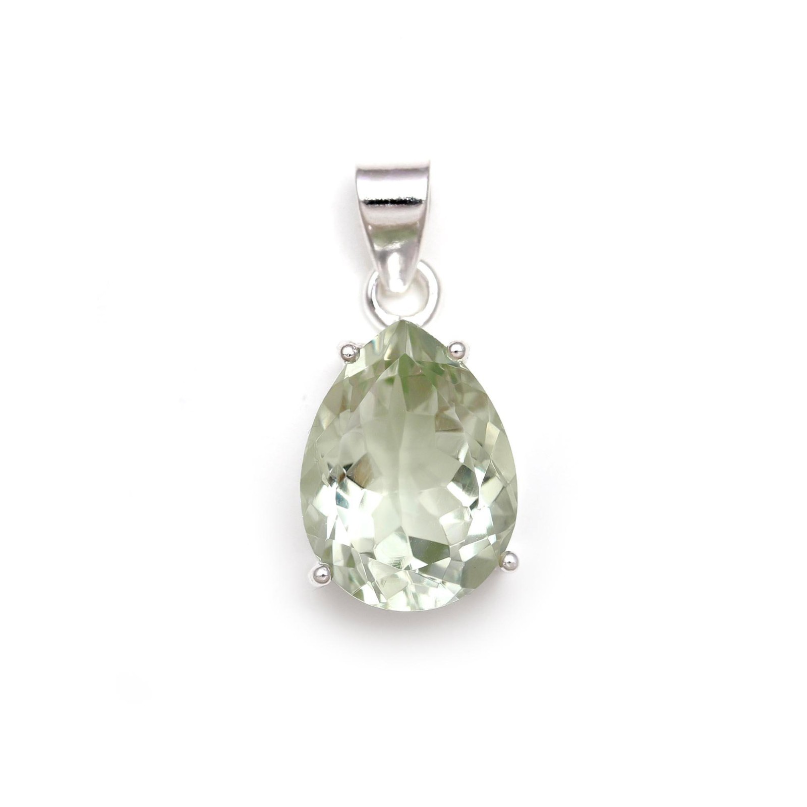 Natural Green Amethyst Pear Pendant 925 Sterling Silver Jewelry Gift For Wedding