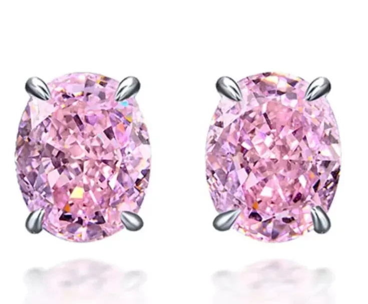 4.00 Ct Certified Oval Cut Natural Pink Diamond Studs VVS1 White Gold Finish