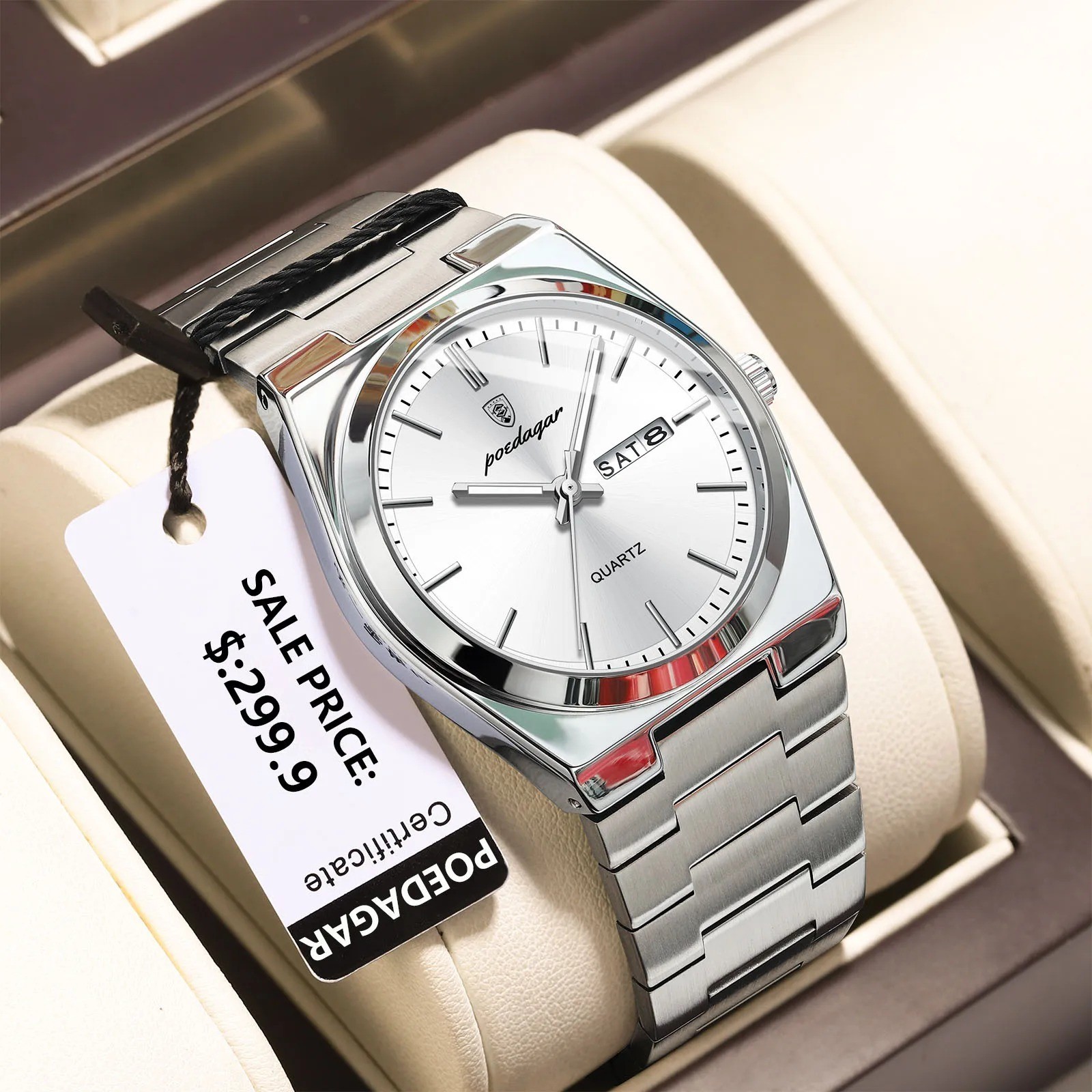 POEDAGAR Luxury Men’s Watches Waterproof Luminous Date Week Men Watch Stainless