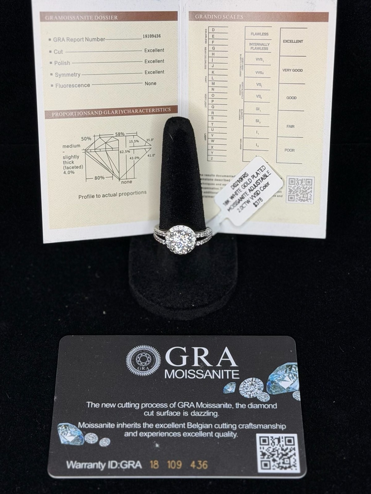 18k White Gold Plated 2.0ctw VVS1 Moissanite Halo