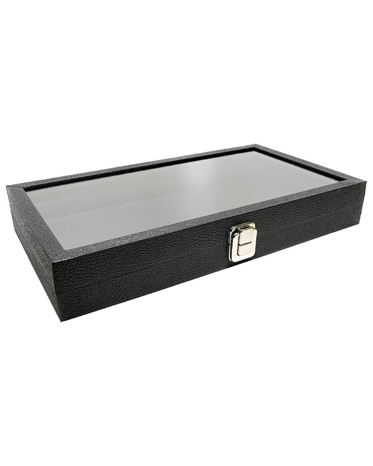 Novel Box Glass Top Black Leatherette Jewelry Display Case W 25Ct Jar Insert