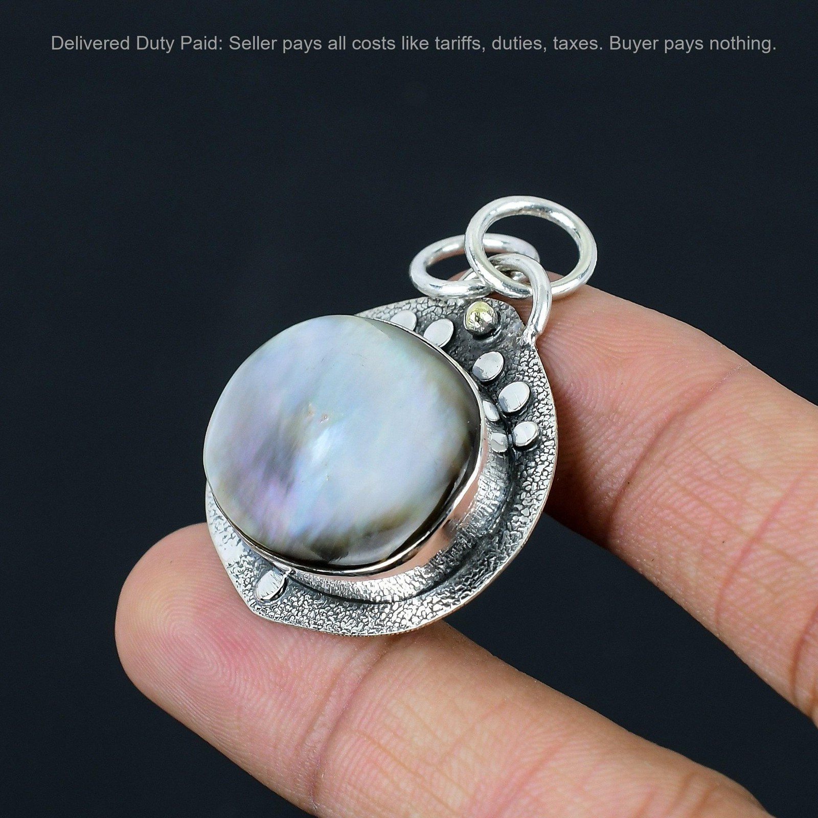 June Oval Natural Mother Of Pearl Artisan Birthday Pendant 925 Sterling Silver