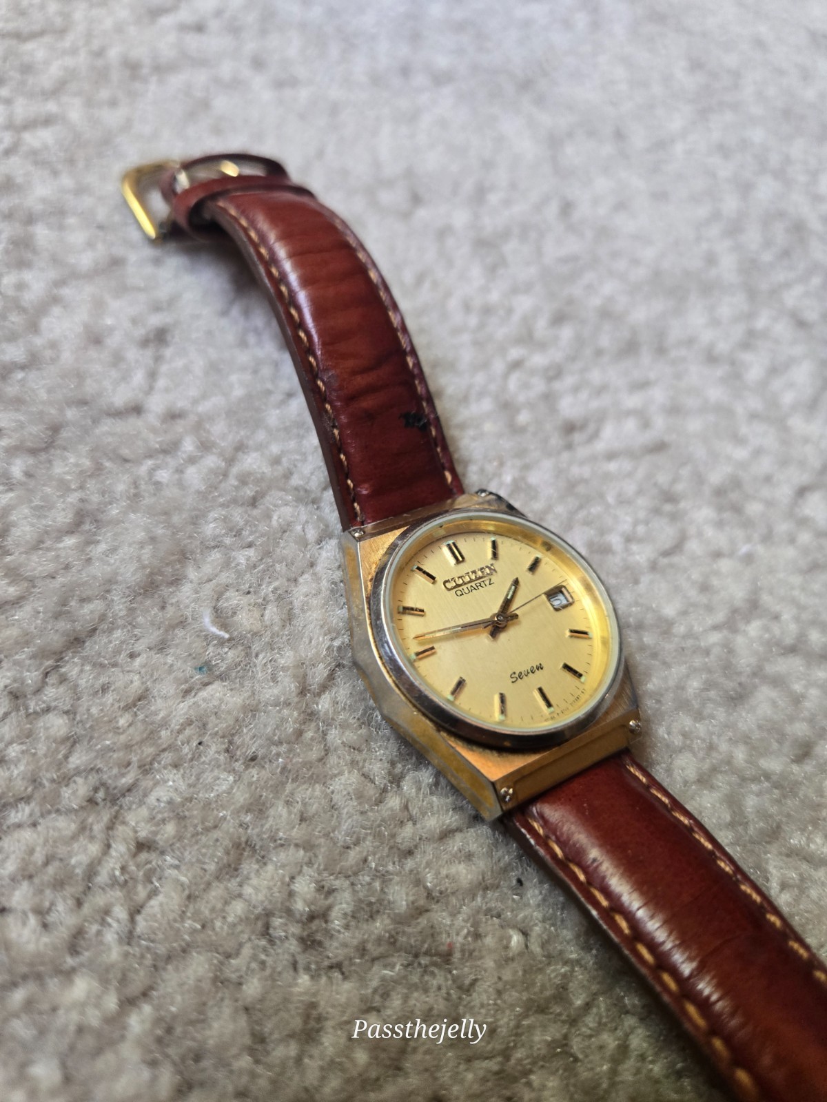 Citizen Seven Watch Mens Gold Tone Champagne Dial Date Quartz Dress Watch vtg