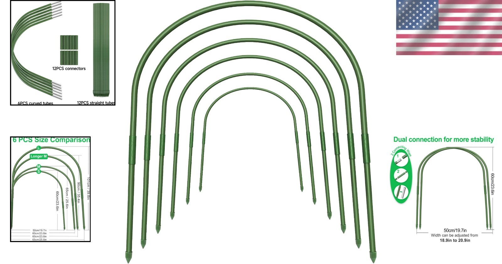 Multipurpose 6Pcs Greenhouse Hoops 19.7×23.6” – Elevates Indoor/Outdoor Gardens