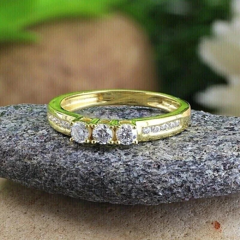 2.5Ct Round Cut Lab Created Diamond Engagement Band Ring 14k Yellow Gold Plated