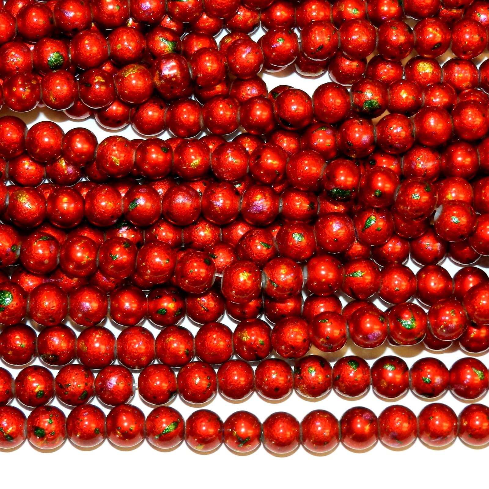 G4265 Red Metallic Multi-Color Graffiti Drawbench 8mm Round Glass Beads 31″