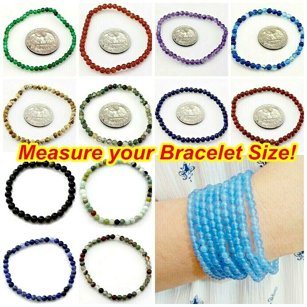 4mm Handmade Round Beaded Bracelet Stretch Healing Pristine Natural Gemstone Kid