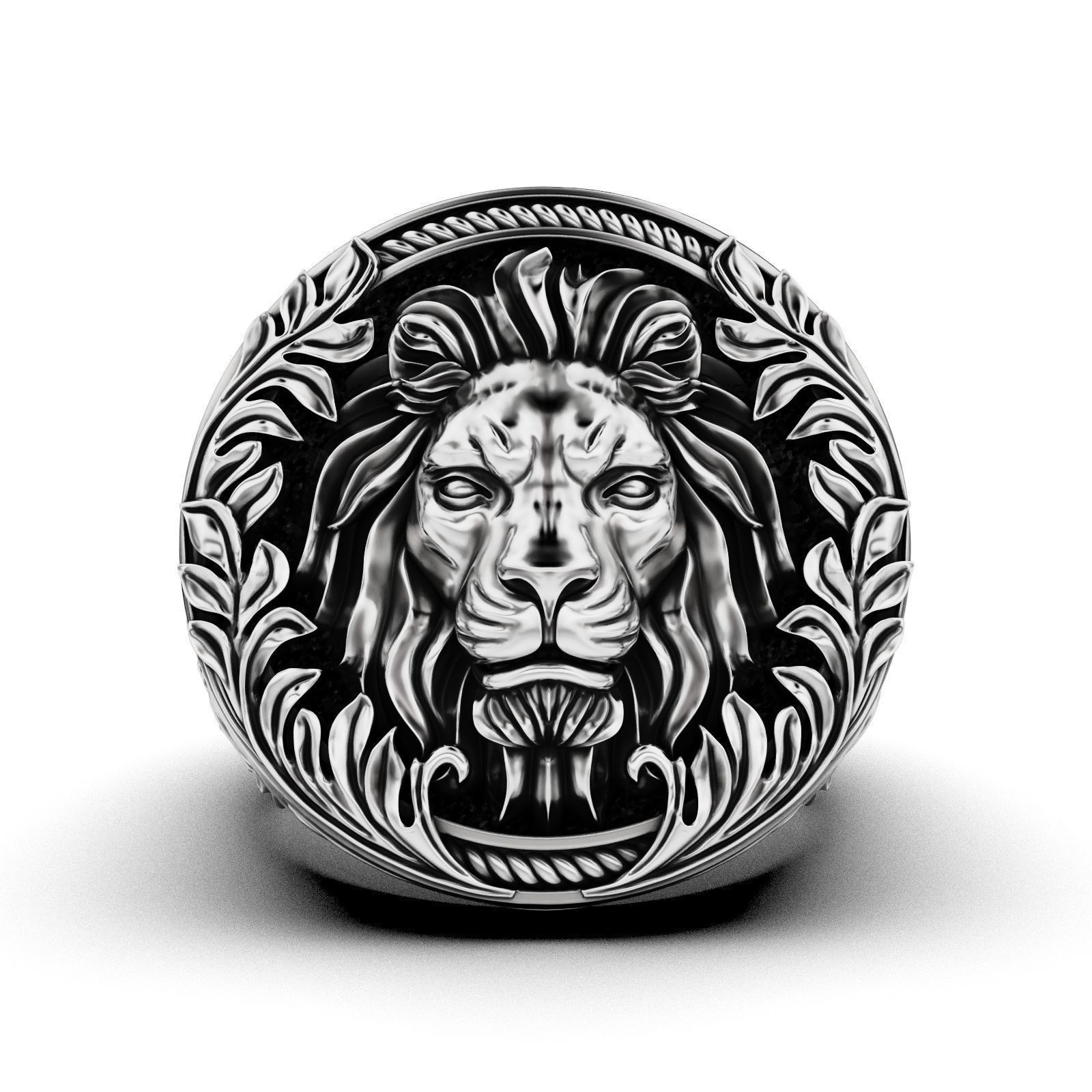Oxidized Men’s Baroque Pattern Royal Lion Gothic Punk 925 Silver Statement Rings