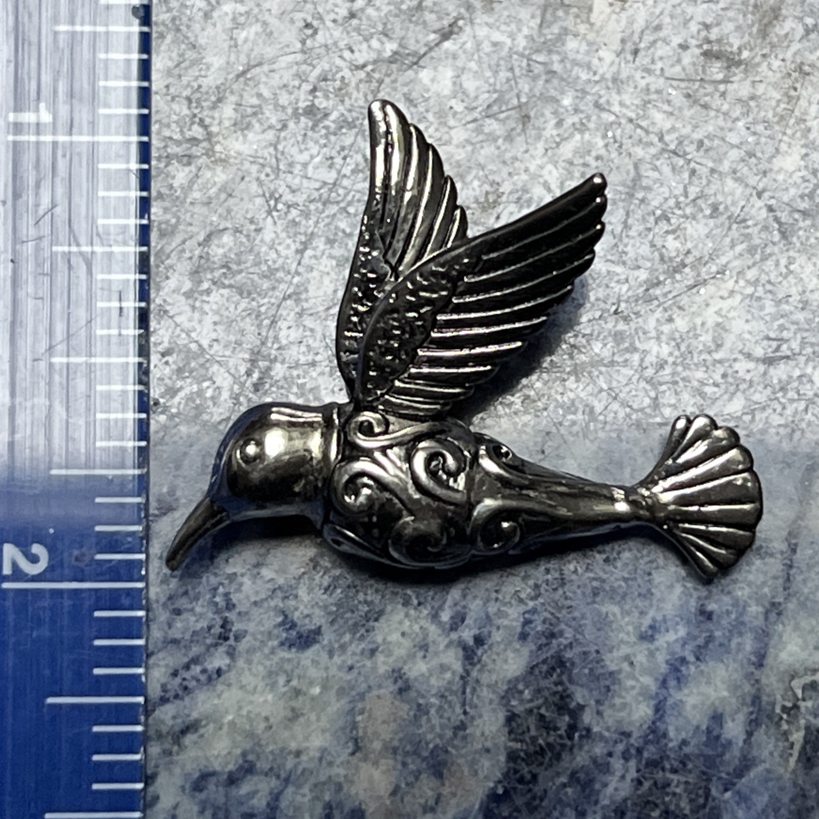 Sterling Silver Hummingbird In Flight Pendant Textured Wings 7.2g, engraved body