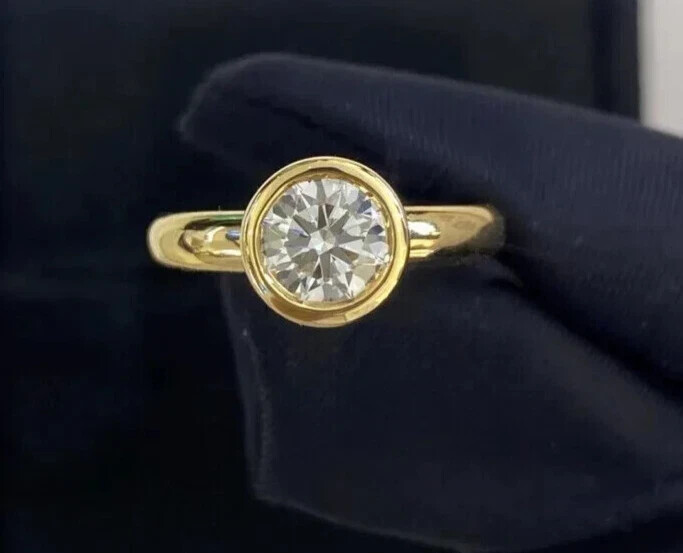 2.00 CT Round EF VS/SI Lab Created Diamond Women Bezel Set Ring 14K Yellow Gold