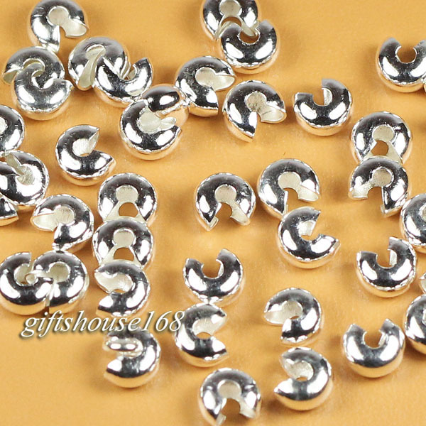 Wholesale! 3mm Silver plated Copper Crimp Knot cover End Beads Findings 200pcs