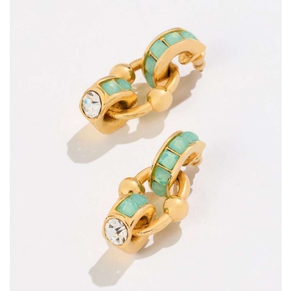 Gas Bijoux Bo Rivage Turquoise Crystal Hoop Earrings 24k Gold Plated