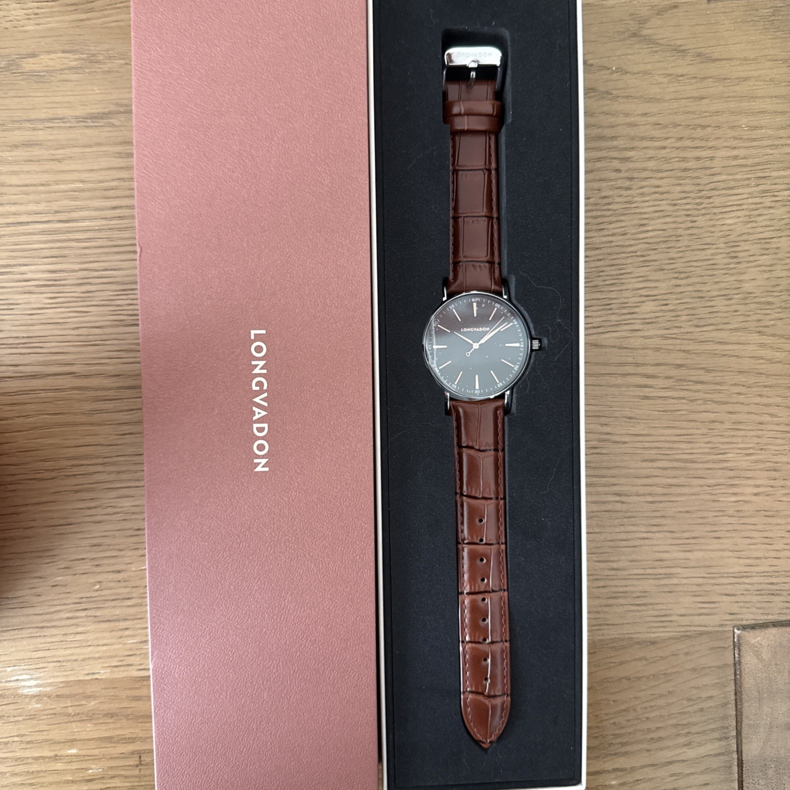 Longvadon Classic Men’s Watch – Marron Brown Leather-Brand New In Box MSRP $340
