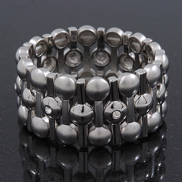 Matt/Polished Silver Bar Crystal Flex Bracelet – 18cm Length
