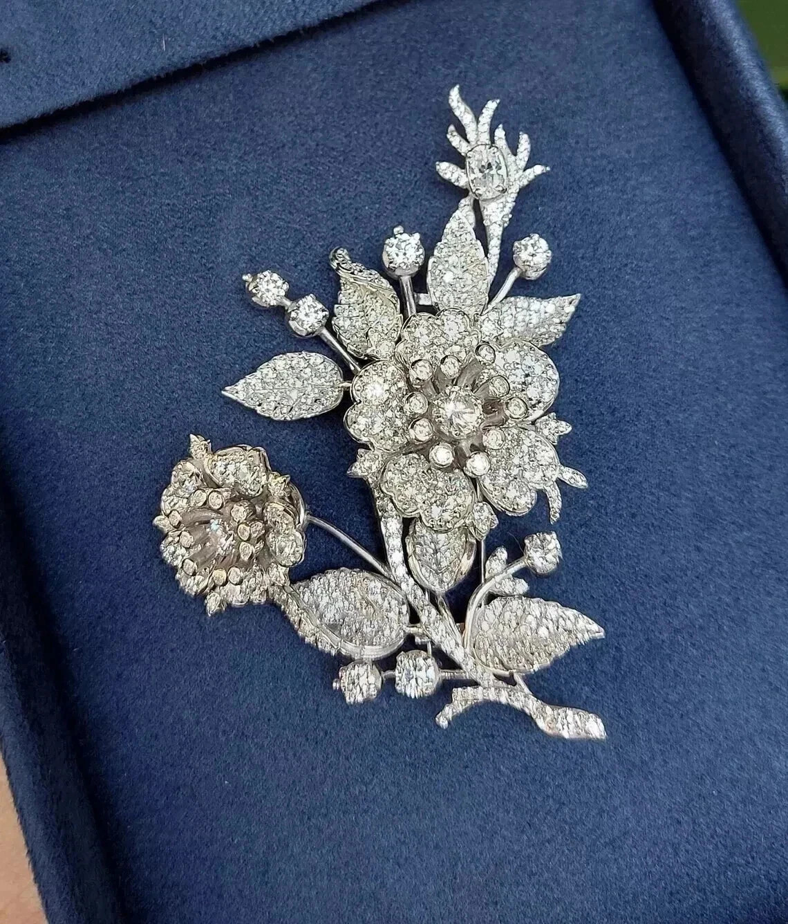 4CT Round Cut Lab Created Diamond Women Floral Brooch Pin 14K White Gold Finish