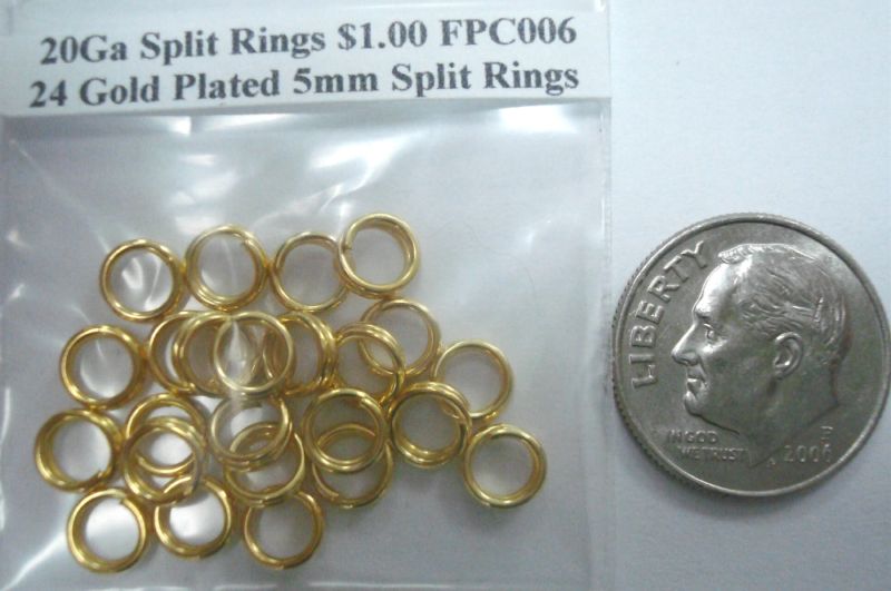 5mm Gold plated split rings jump rings 24pcs beading bails charm attach FPC006