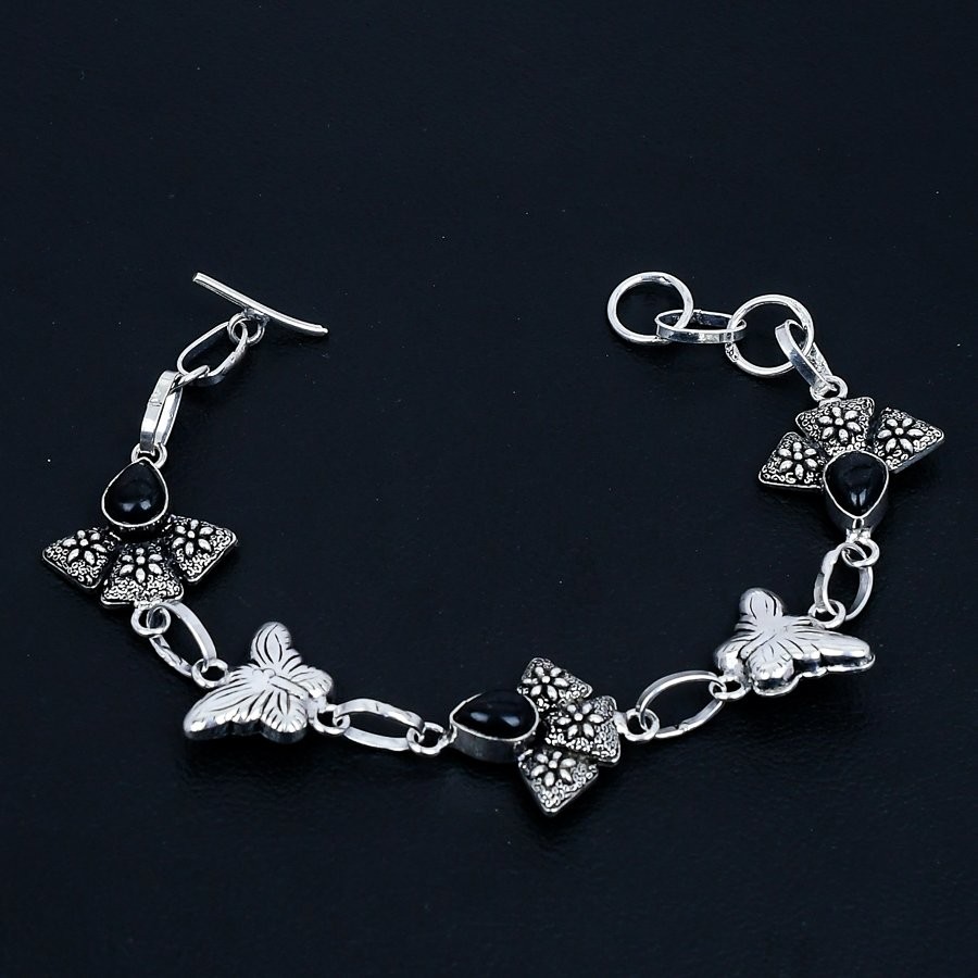 Black Onyx Handmade 925 Sterling Silver Jewelry Bracelet 7-8″ o056