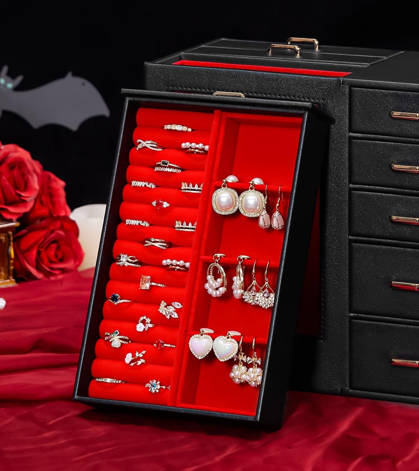Elegant Large Jewelry Organizer with Glass Window & Velvet Lining – Ideal Gift
