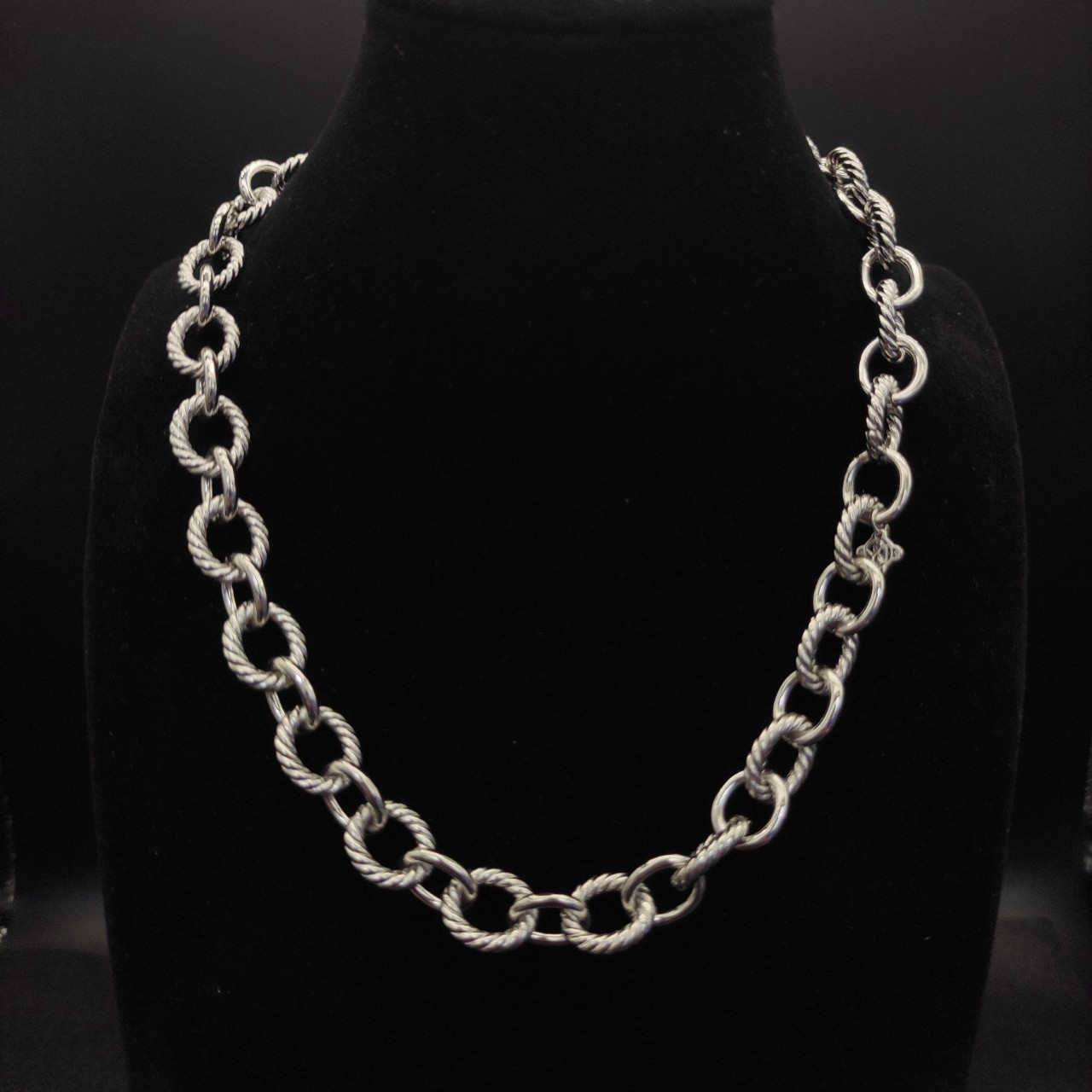 David Yurman Cable Link Oval Necklace 925 Silver Twisted Cable Wire 19.6IN