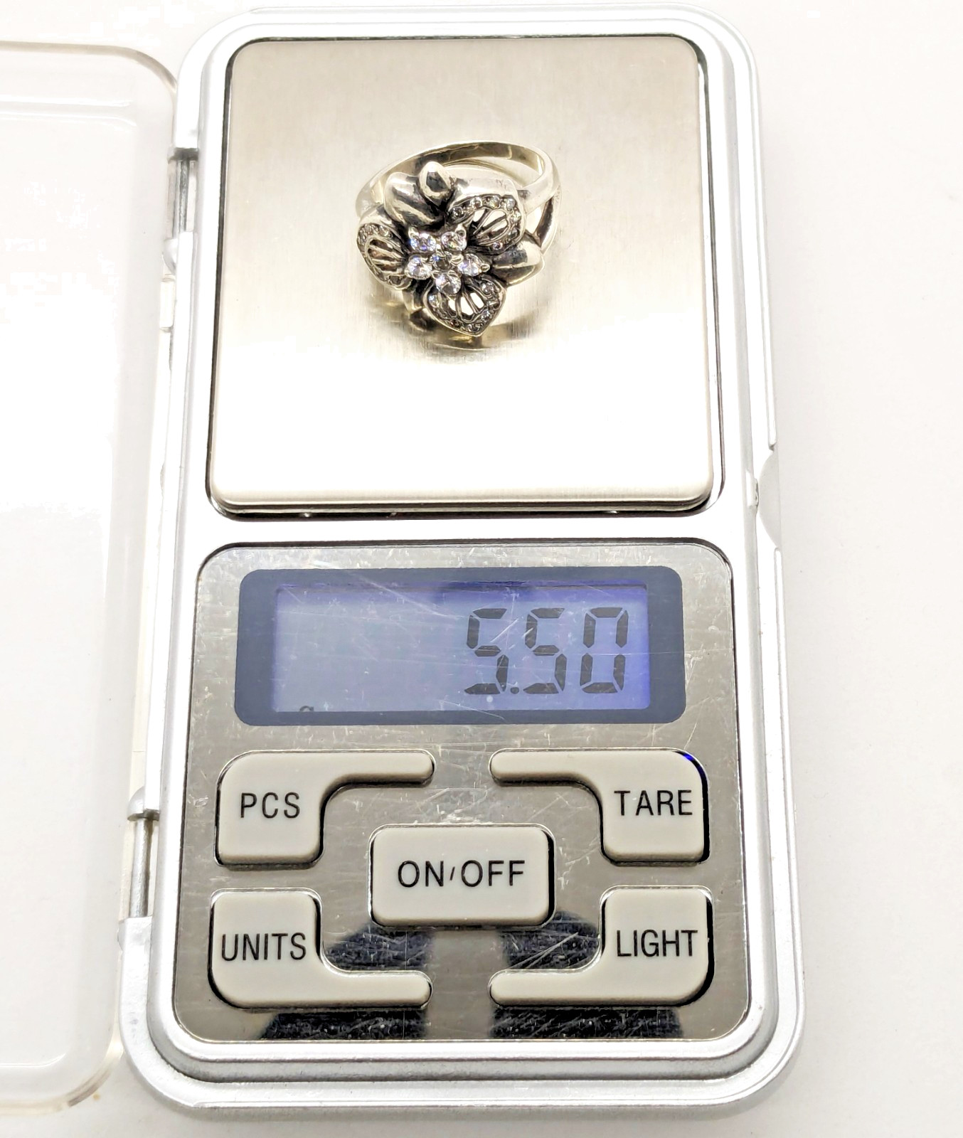 Vintage Luxury RING Silver 925 FLOWER with Bright Stones-size: 8US (17.7mm)| #14