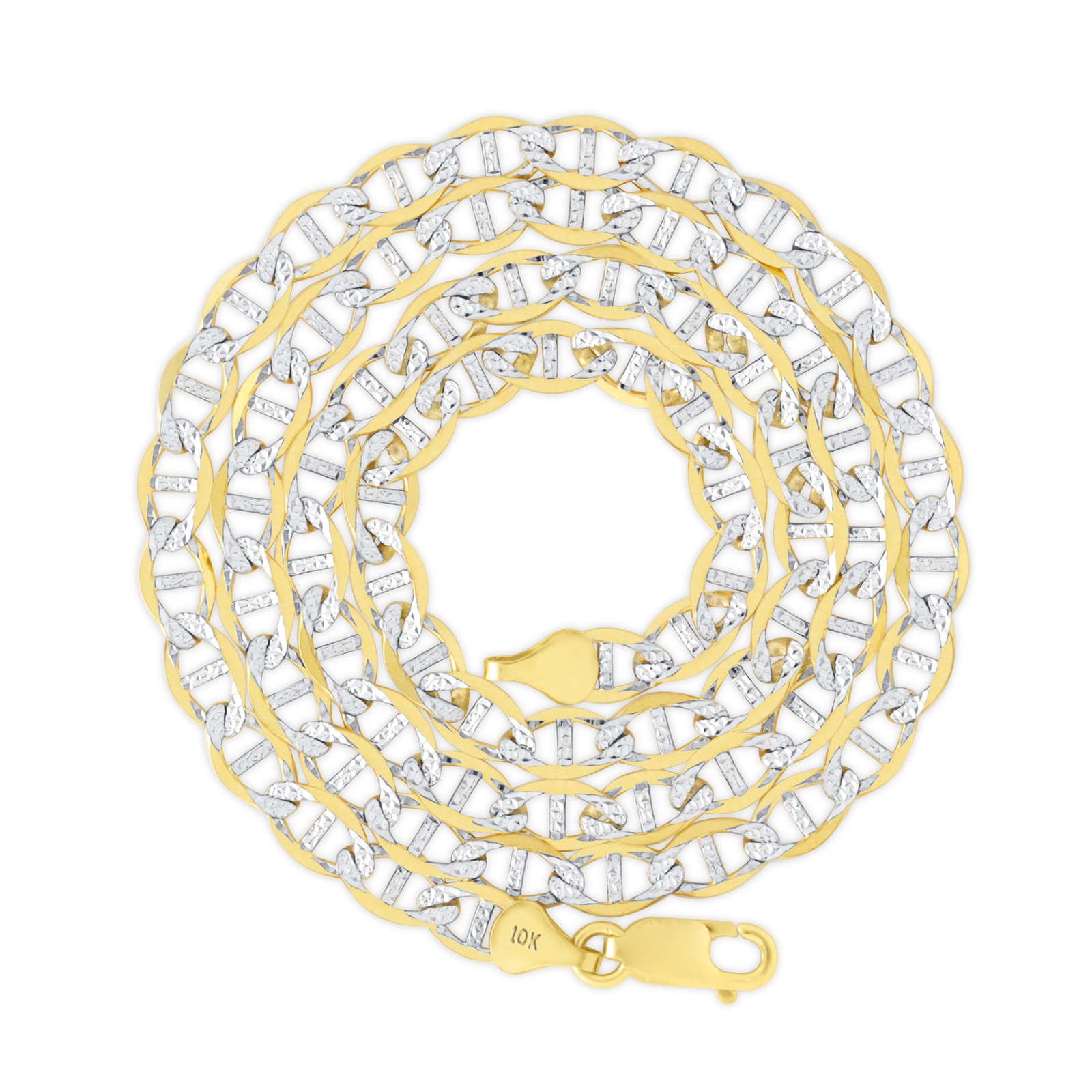 10K Yellow Gold 1.5mm-5mm Pave Dia/Cut Mariner Chain Necklace Bracelet 7″-30″