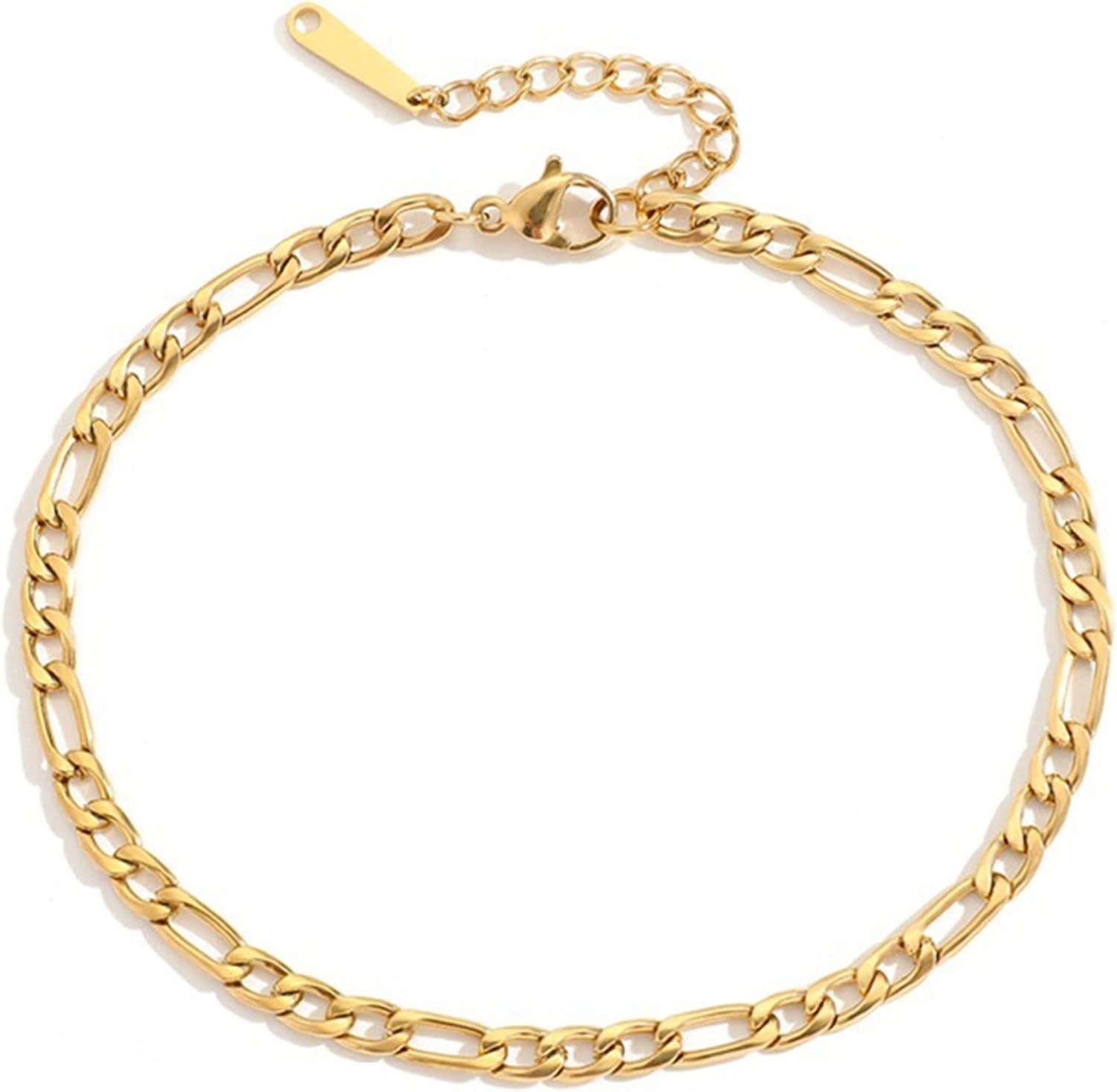Elegant Gold Figaro Link Chain Anklet for Stylish Women – Adjustable & Durable