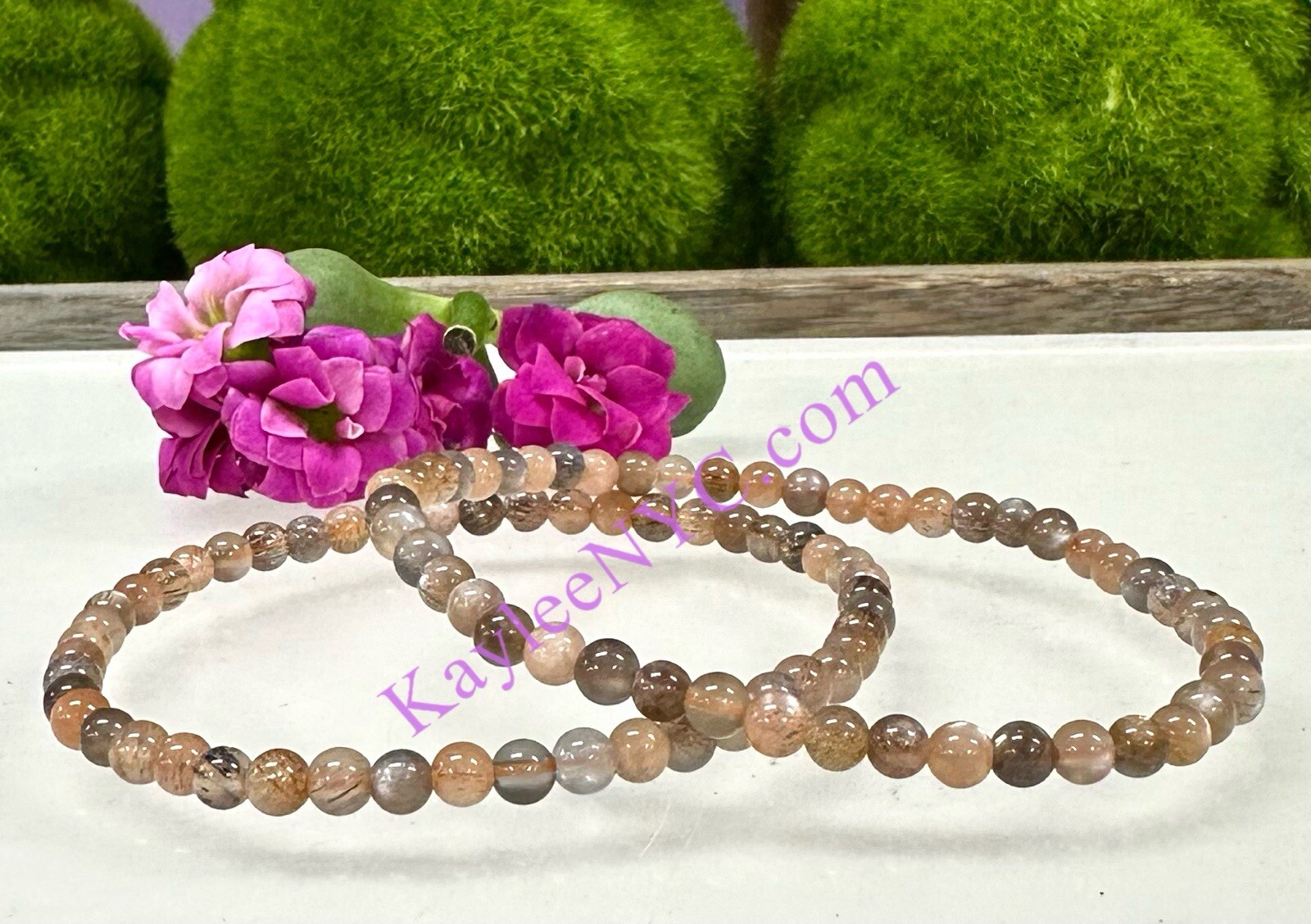 Wholesale Lot 6 Pcs Natural Black Moonstone 4mm 7.5” Crystal Stretch Bracelet