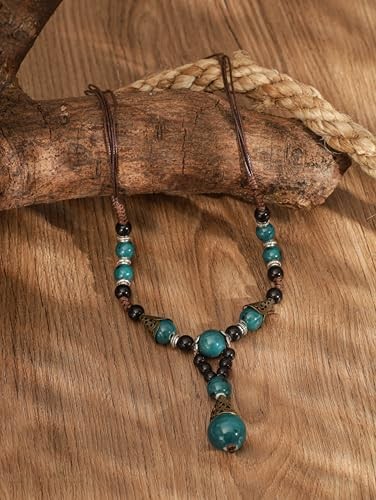 Vintage Bohemian Ethnic Colorful Ceramic Bead Long Y Necklace, Hippie Boho S01