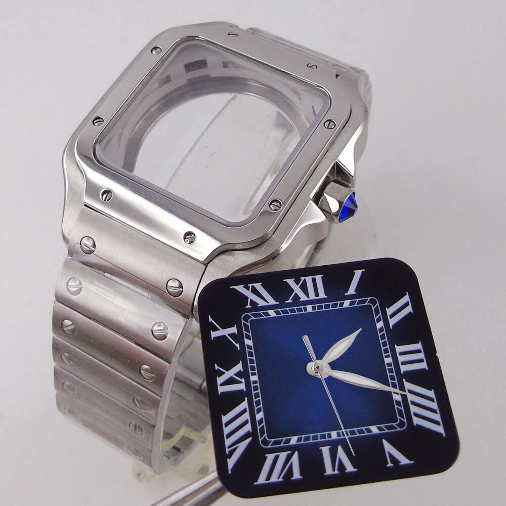 42mm Silver Gold Square Watch Case 27mm Dial White Blue Black fit NH35 NH36 NH38