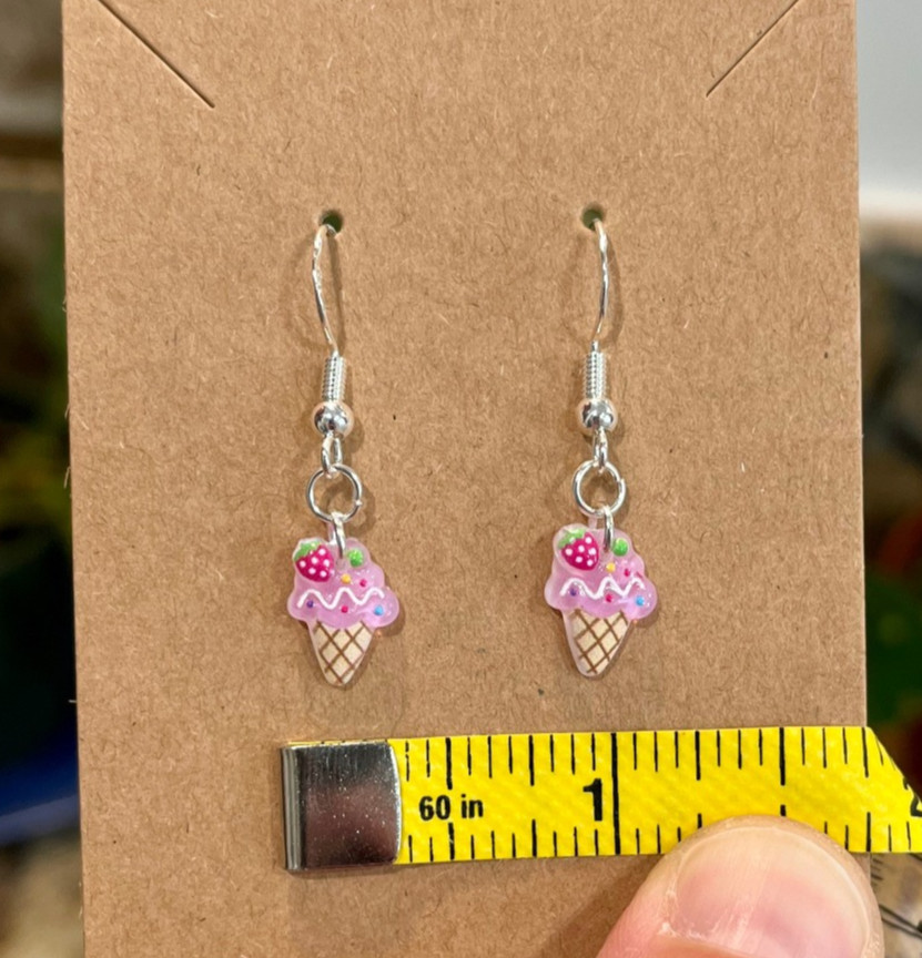 Sterling Silver Plated Ice Cream Cone Dessert Cute Kawaii Handmade Earrings