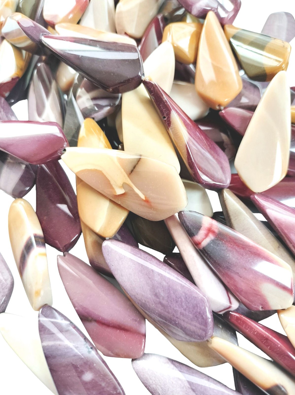 Moukaite Jasper 44x18mm Twist Kite Beads 15″ Strand / 9 Beads Mookaite Australia