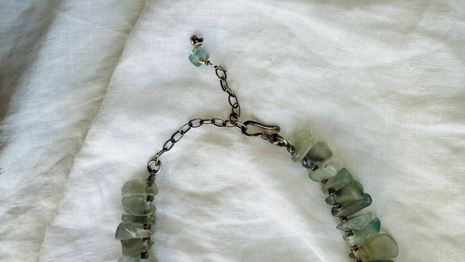 Blue Fluorite Necklace. Handmade Sterling Silver Jewelry. Adjustable With Chain.