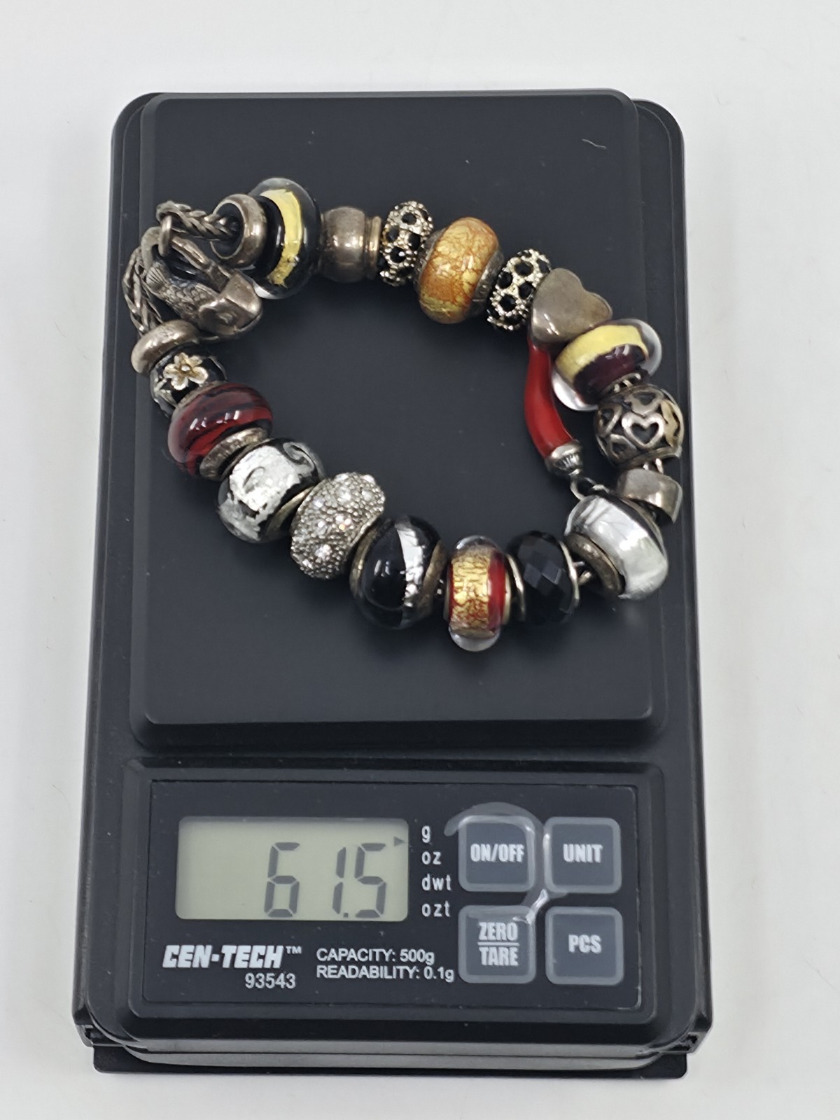 Trollbeads LAA 925 Silver Fish Lock Bracelet Murano Glass Red Cornicello Charm
