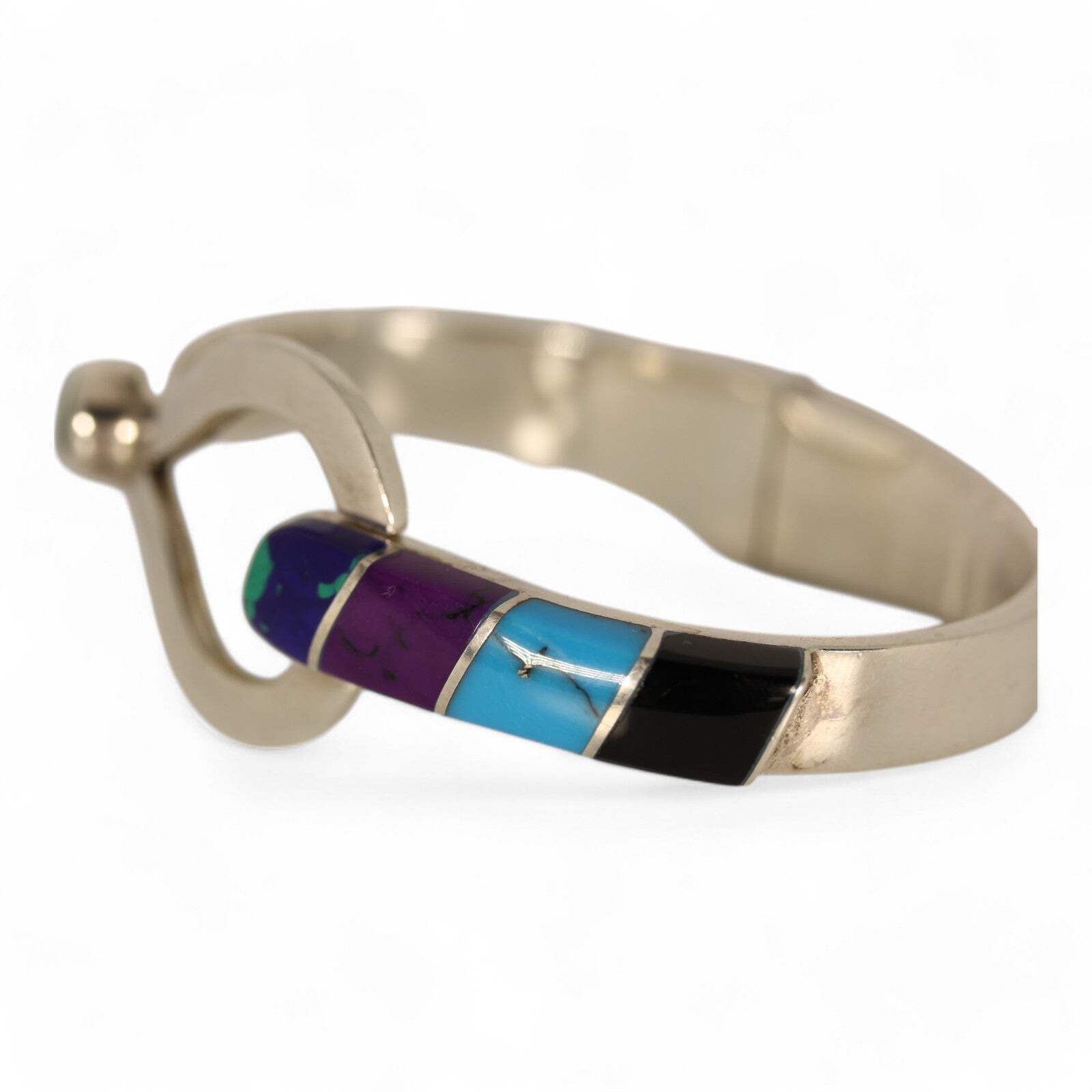 Sterling Silver 925 Mexico TL-88 Multi Stone Hinged Bangle Bracelet – ~6.5 inch